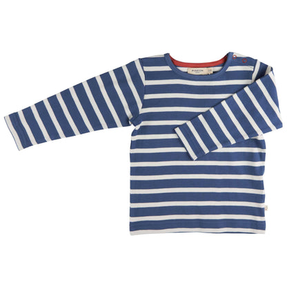Pigeon Organics Long Sleeve T-Shirt Breton Stripe Night Blue and White