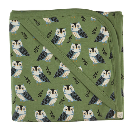 Pigeon Organics Green Owl Hooded Blanket