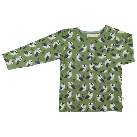Pigeon Organics T-Shirt Green Owl Print