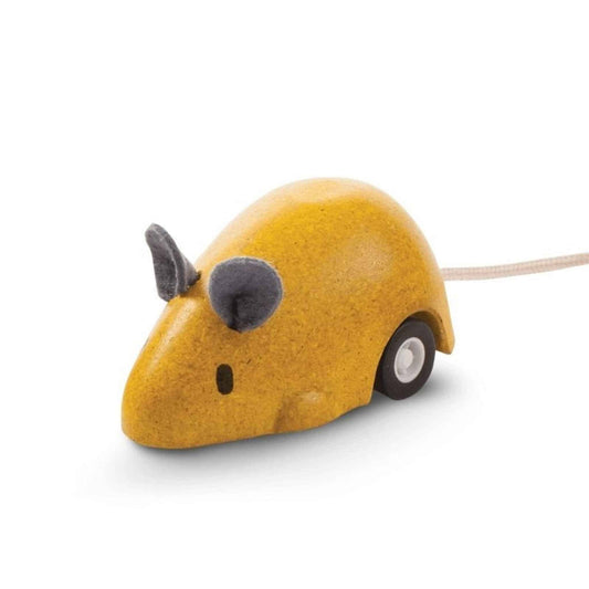 Plan Toys Pull Back Moving Mouse Yellow