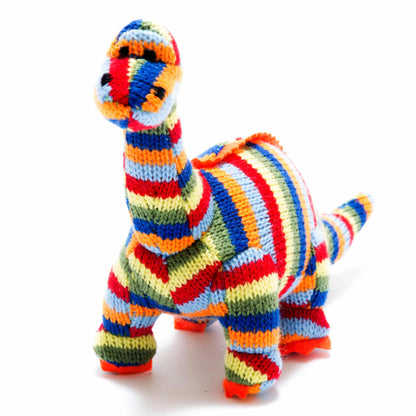 Best Years Diplodocus Knitted Dinosaur Baby Rattle Rainbow Stripe