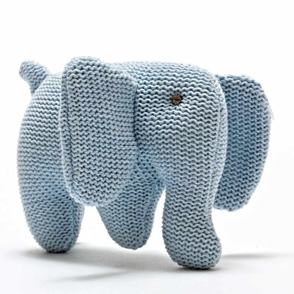 Best Years Elephant Knitted Organic Cotton Baby Rattle Blue