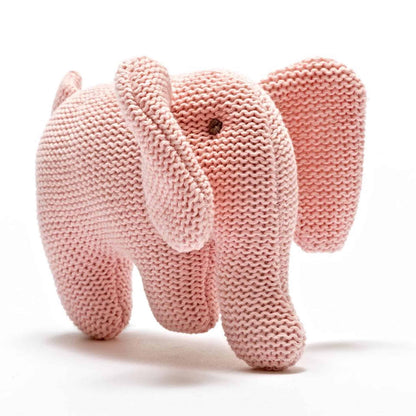 Best Years Elephant Knitted Organic Cotton Baby Rattle Pink