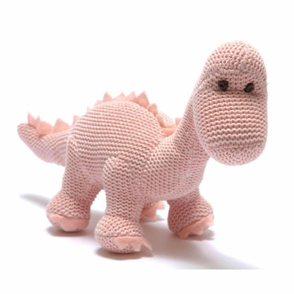 Best Years Diplodocus Knitted Organic Cotton Dinosaur Baby Rattle Pink