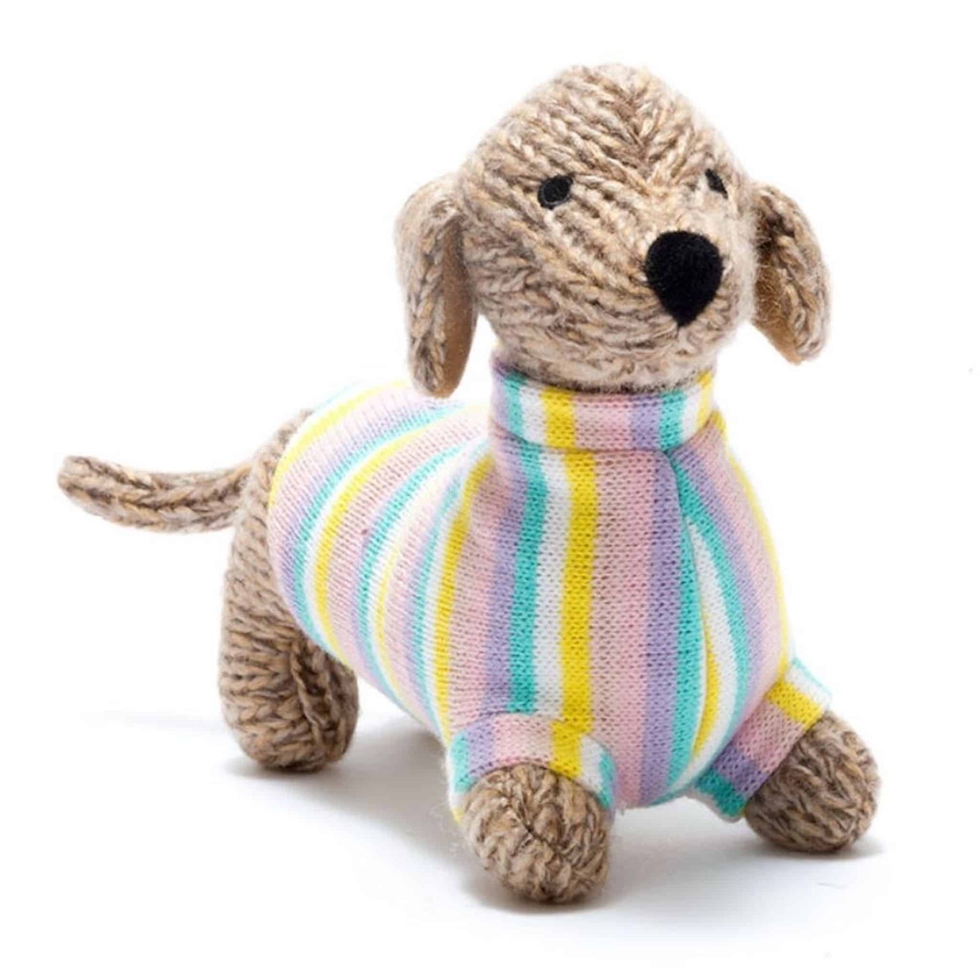 Best Years Sausage Dog Knitted Baby Rattle Pastel