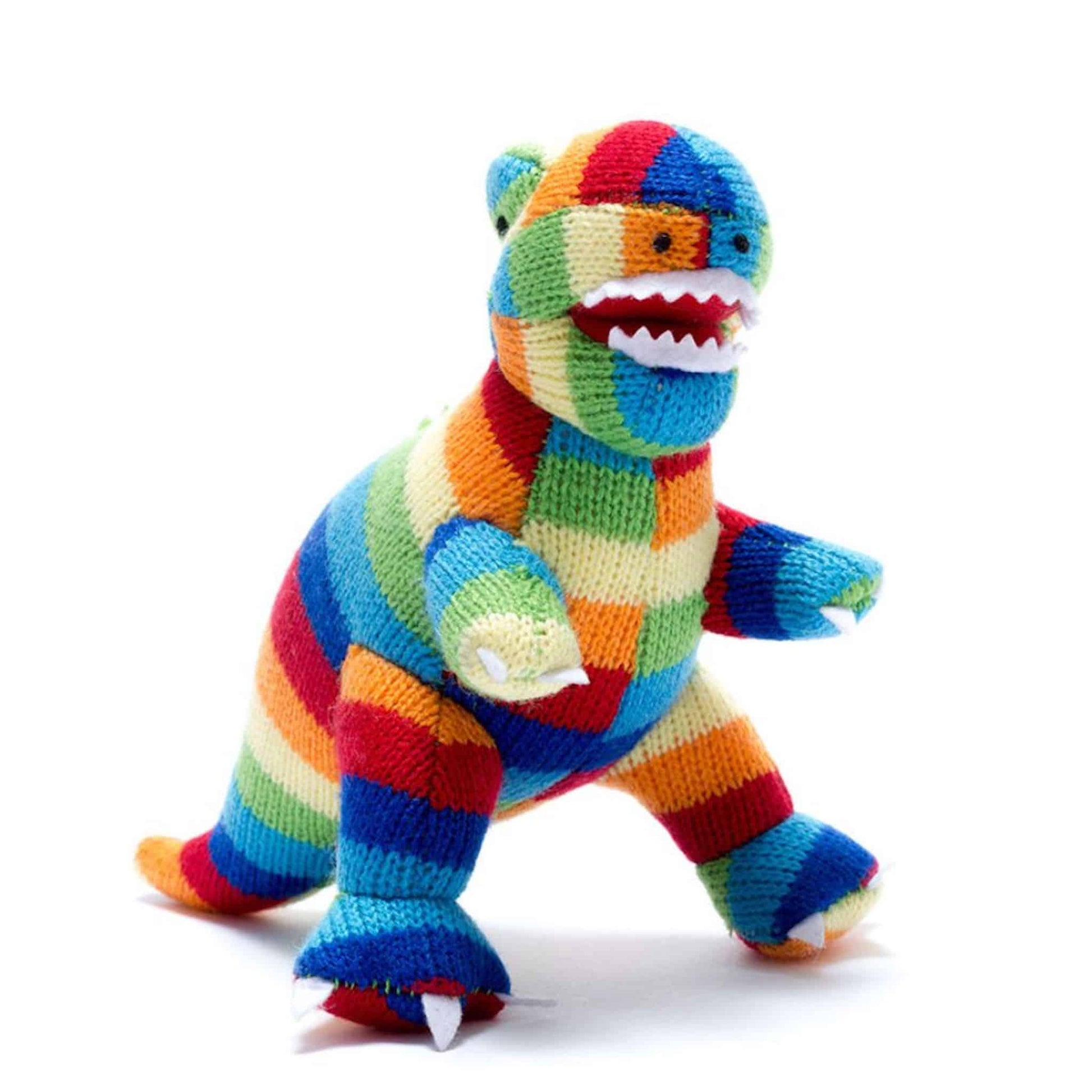 Best Years T-Rex Knitted Dinosaur Baby Rattle Bold Stripe