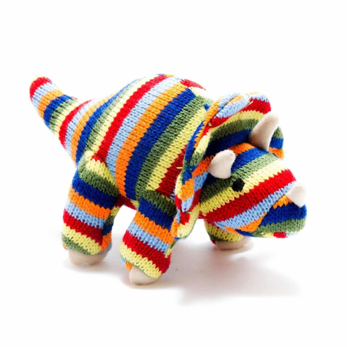 Best Years Triceratops Knitted Dinosaur Baby Rattle Mini Stripe