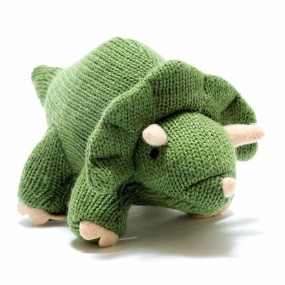 Best Years Triceratops Knitted Dinosaur Baby Rattle Moss Green