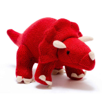 Best Years Triceratops Knitted Dinosaur Baby Rattle Red