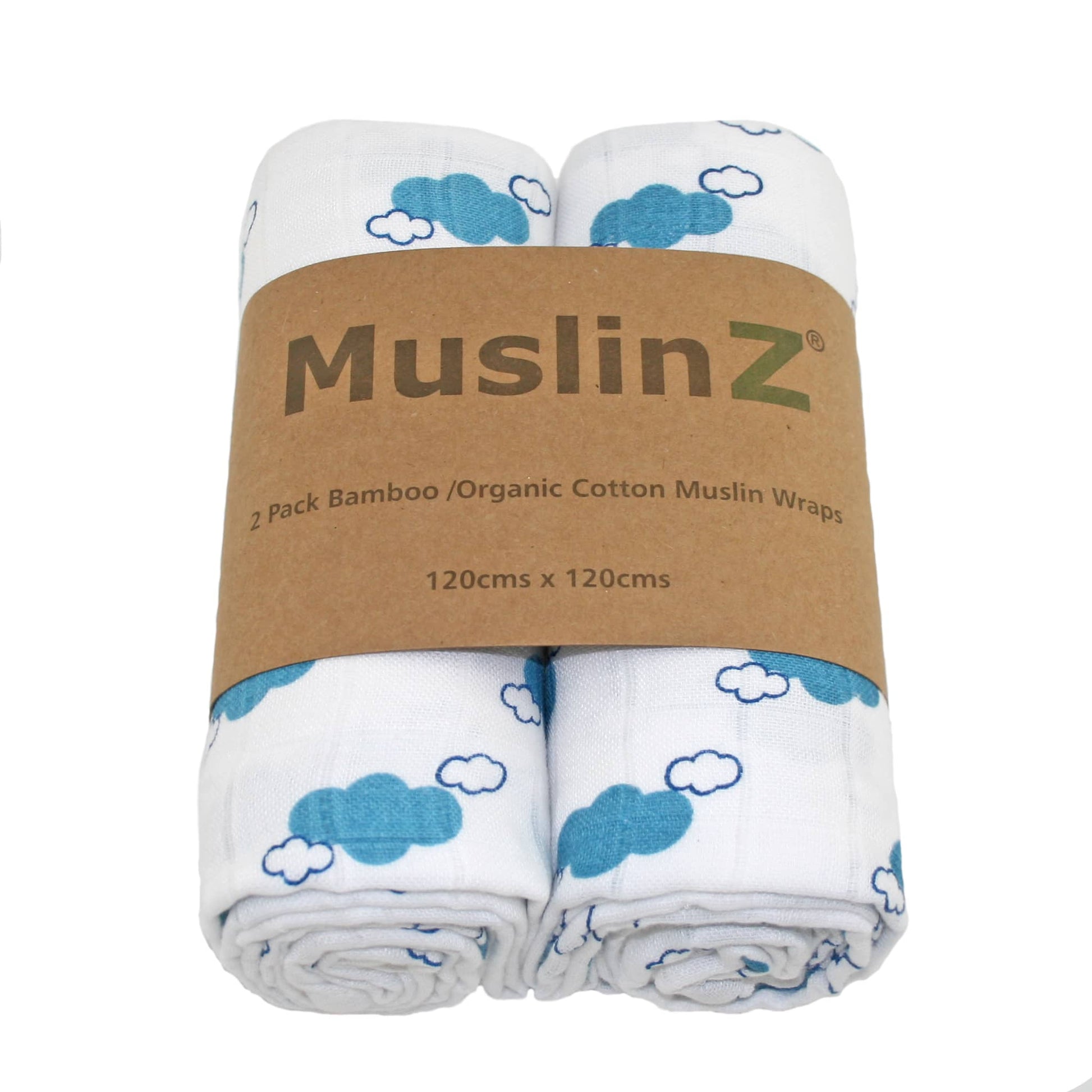 MuslinZ Bamboo/Organic Cotton Muslin Swaddles Blue Cloud