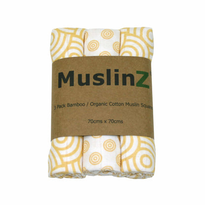 MuslinZ Bamboo/Organic Cotton Muslin Square Gold Swirls