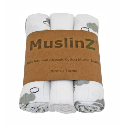 MuslinZ Bamboo/Organic Cotton Muslin Square Grey Cloud
