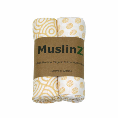 MuslinZ Bamboo/Organic Cotton Muslin Swaddles Gold Swirls
