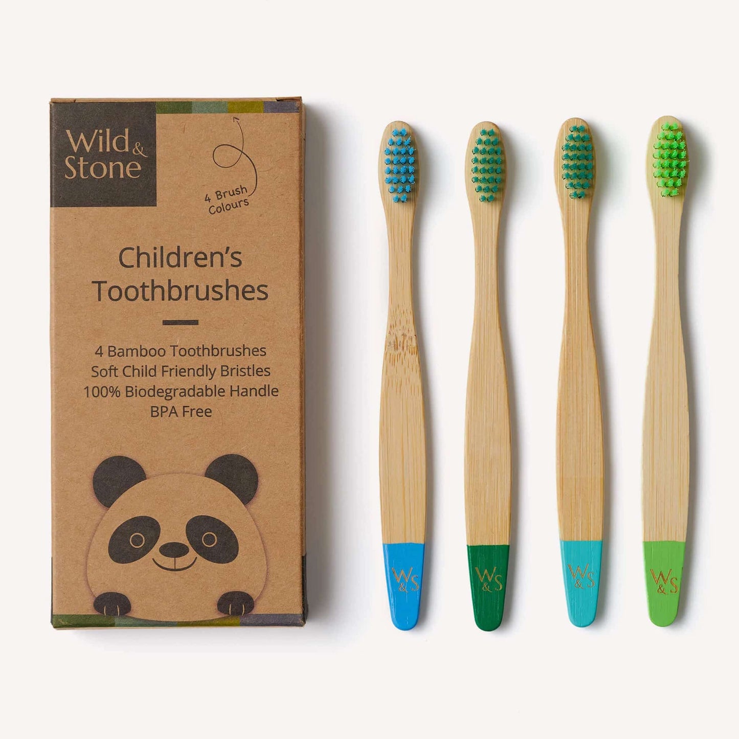 Wild and Stone - Children's Bamboo Toothbrush - 4 Pack Aqua